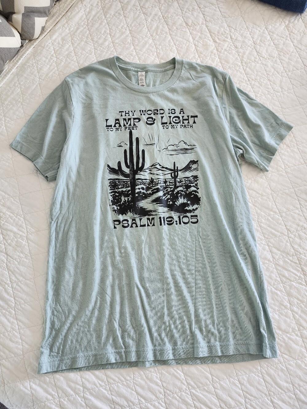 Women’s Short Sleeve Psalms Graphic Tee in Light Dusty Blue, Size L